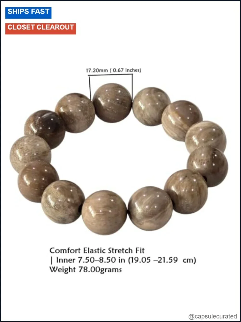 Genuine Jadeized Petrified Wood Stretch Bracelet Natural Fossil Wood Beaded Men